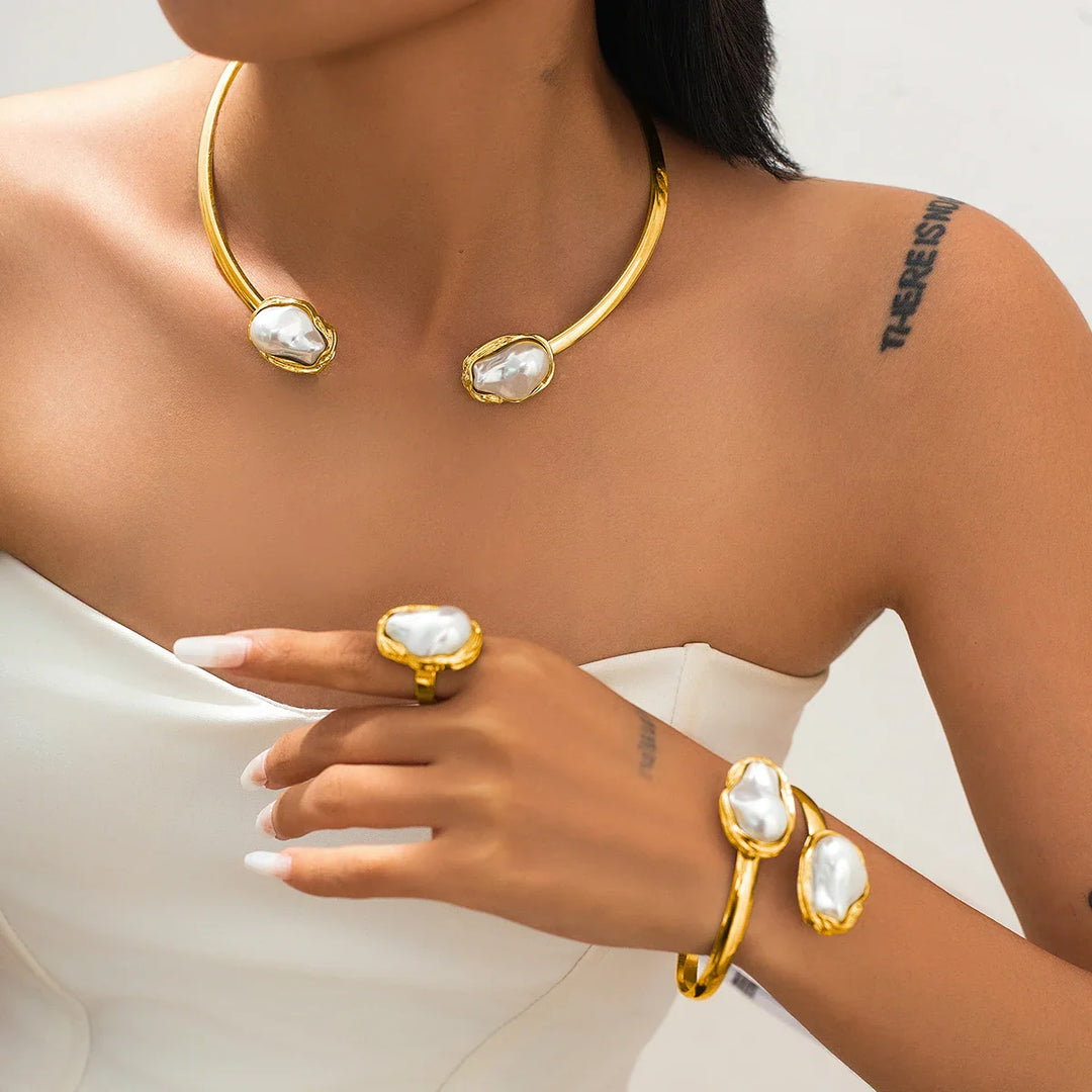 Aurelia Baroque Pearl Collar Set – Necklace, Cuff and Ring