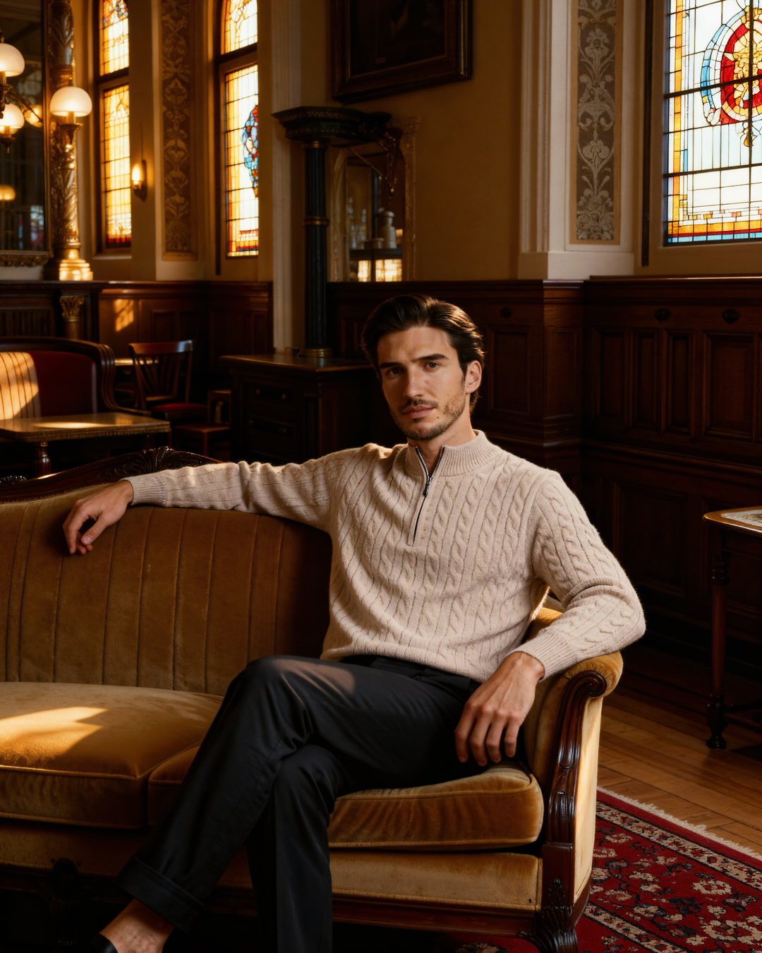 Leon | Kašmir Pleteni Pulover s Polu-Zipom