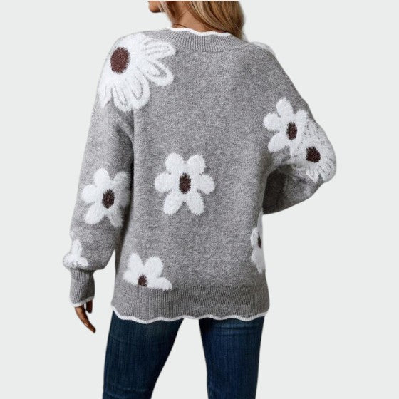 Valentina – Elegantni V-Izrez Cvjetni Pulover